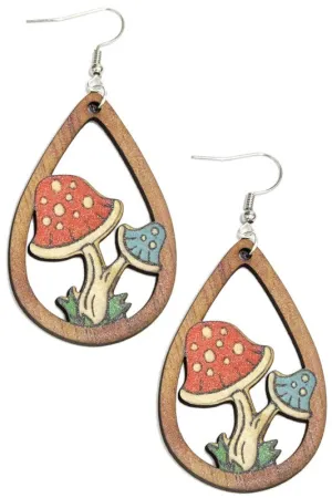 Wooden Mushroom Dangle Earrings